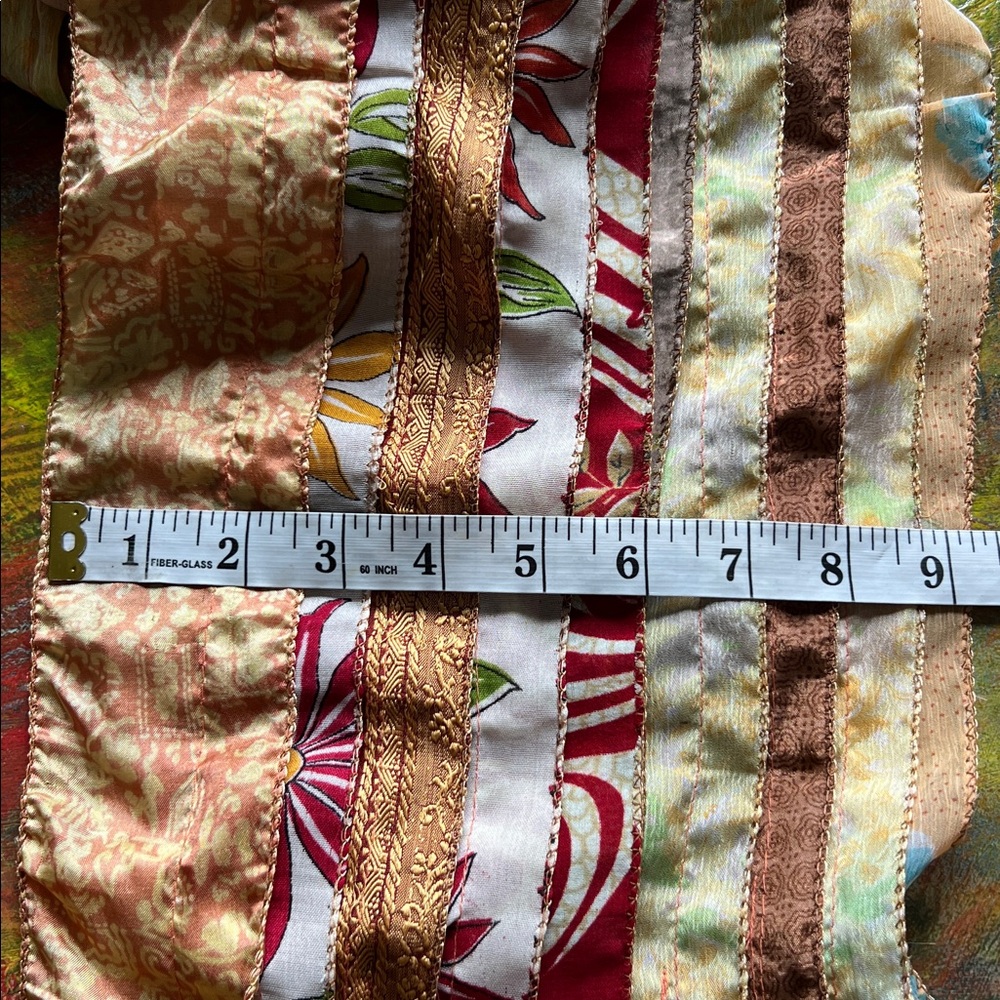 Colorful Striped Panel Scarf Size 75”:9” made of Indian saris hand crafted - Picture 5 of 8